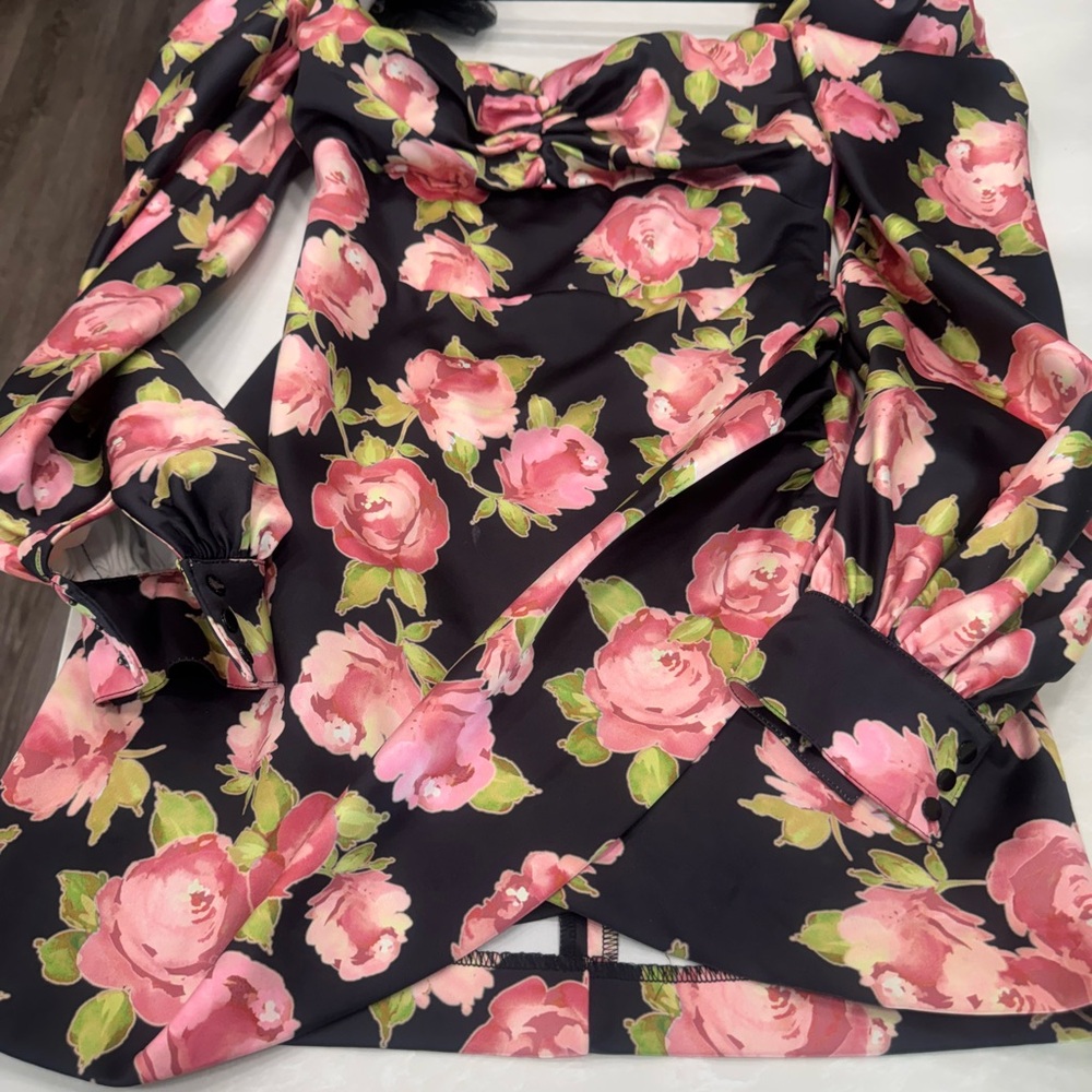 House of CB Floral Long Sleeve Dress - Black and Pink
